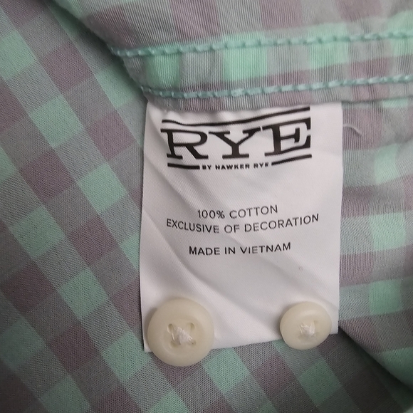 RYE By Hawker Rye Mens Medium Short Shirt Green Gray Plaid Button Down - Picture 8 of 8